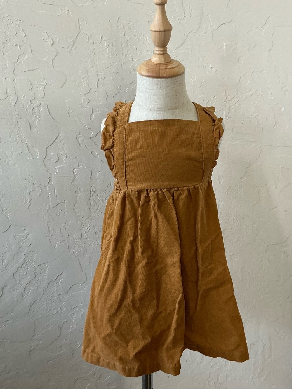 Angel Dear Ruffled Corduroy Pinafore in Mustard Brown
